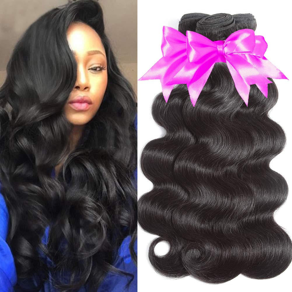 Flady Hair 10A Brazilian Body Wave Virgin Hair 3 Bundles 100% Unprocessed Brazilian Human Hair Weave Bundles Black Color (20 22 24inch)