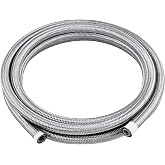 Piodelo 6AN 10FT PTFE Fuel Line Hose, E85 Braided Nylon Stainless Steel Fuel Oil Gas Hose Compatible with all Automotive Fuels, Lubricants, and Coolant (ID 5/16 Inch) - Sliver