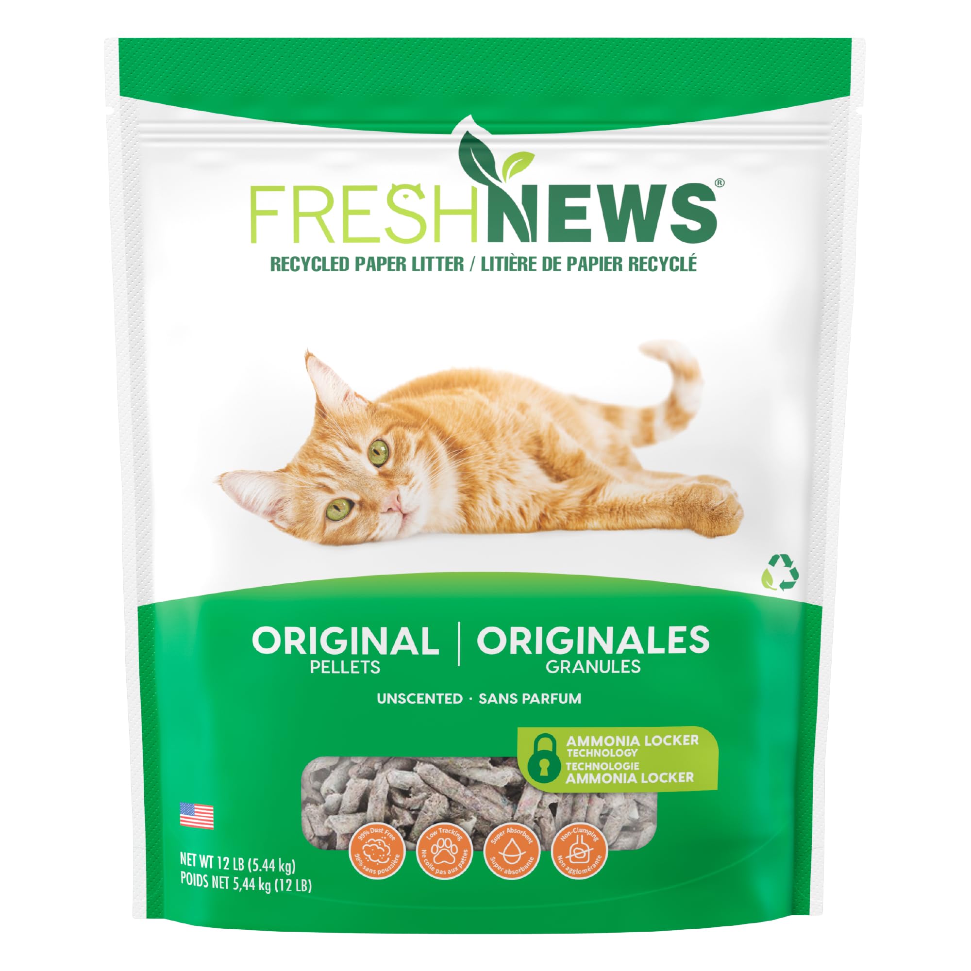 Photo 1 of Fresh News Recycled Paper Original Pellet Cat Litter, 12 Pound, Non-Clumping, Unscented, Made in USA