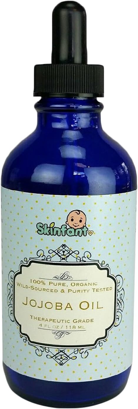 Organic Jojoba Oil - Cold Pressed, Unrefined, Non Allergenic, No Stains - Baby & Mommy Head-To-Toe Moisture For Sensitive Skin - 4 Oz.- By Skinfant