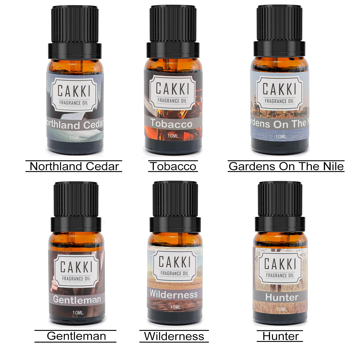 CAKKI Gentleman's Essential Oils Set, 6x10ml Gift Set, Pure Natural Aromatherapy Oils, for Candles Making, for Humidifiers, for Car Diffusers