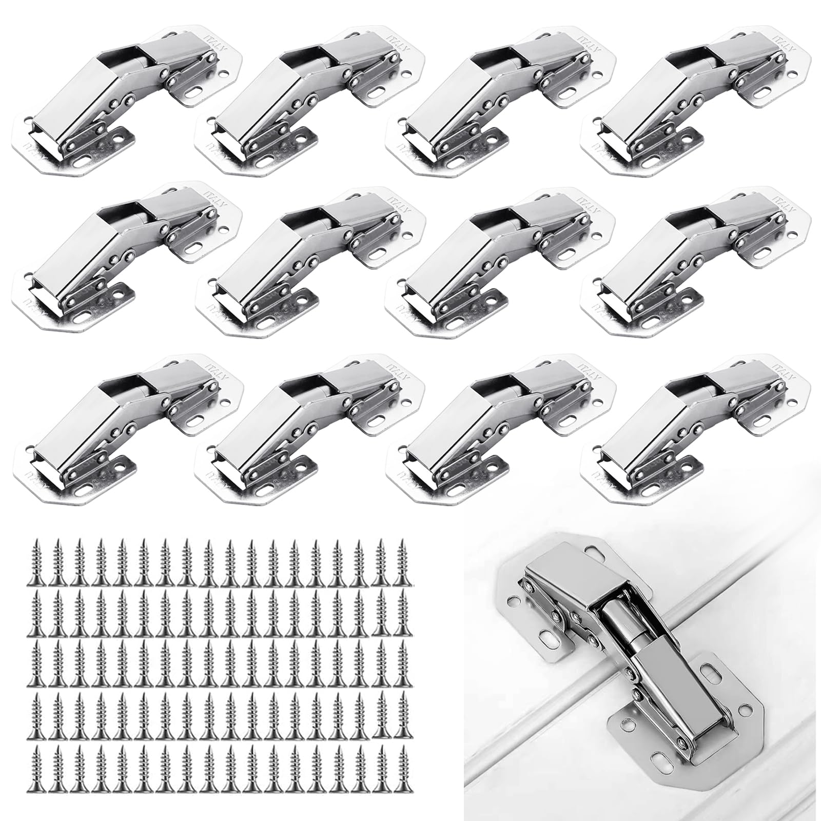 Concealed Cupboard Door Hinges, 12 Pcs Concealed Hinges, 90 Degree Hinge Concealed Cupboard Door Hinges with Screws for Kitchen Cupboard Doors Bathroom Cabinet Wardrobe