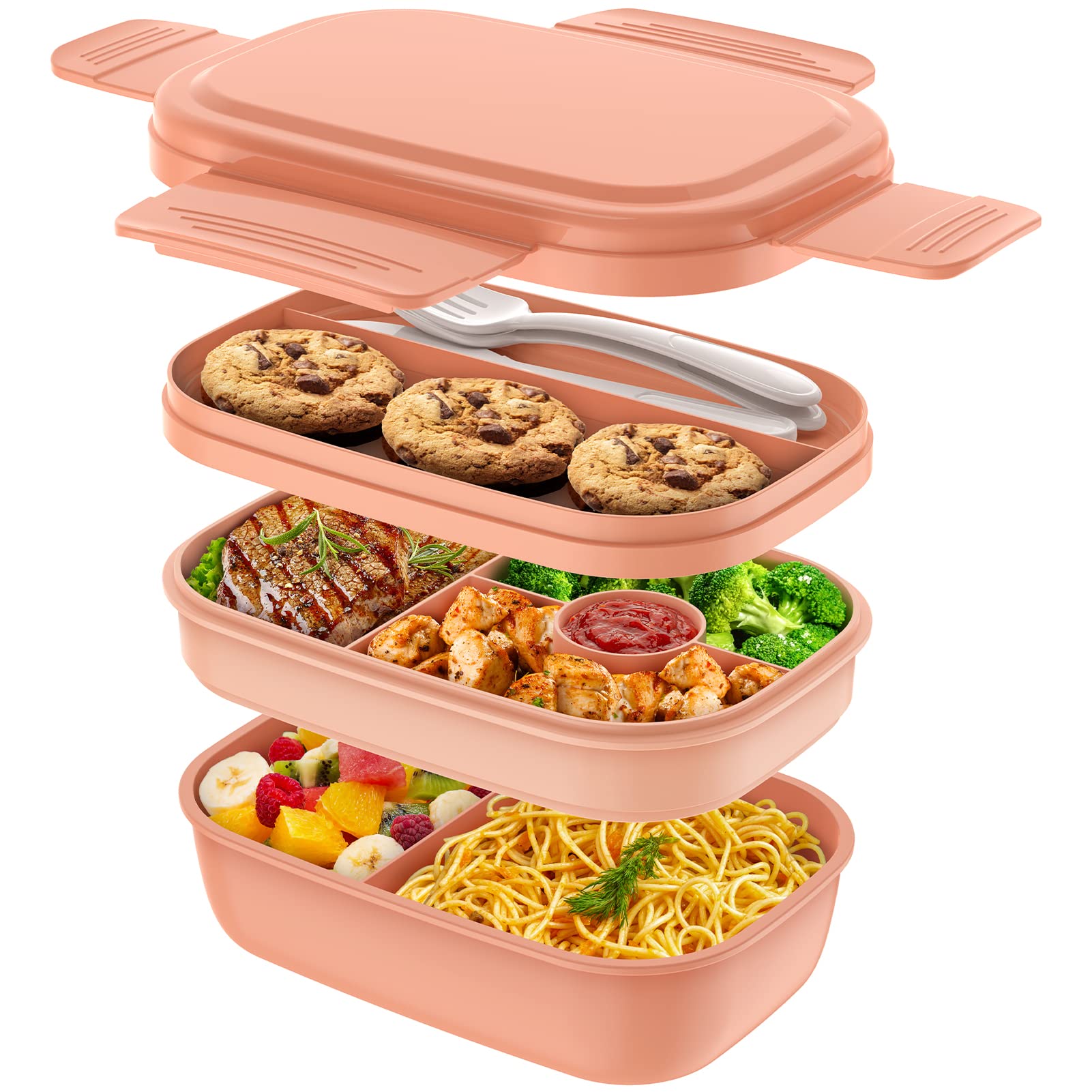 Photo 1 of Bento Box Adult Lunch Box,3 Stackable Bento Lunch Containers for Adults/Kids, Modern Minimalist Design Bento Box with Utensil Set, Leak-Proof Lunchbox Bento Box for Dining Out, Work, Picnic, School