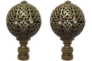 ROYAL DESIGNS, INC. Royal Designs Traditional Filigree Globe 2.75" Crystal Embelishment Lamp Finial for Lamp Shade, Antique Brass - Set of 2
