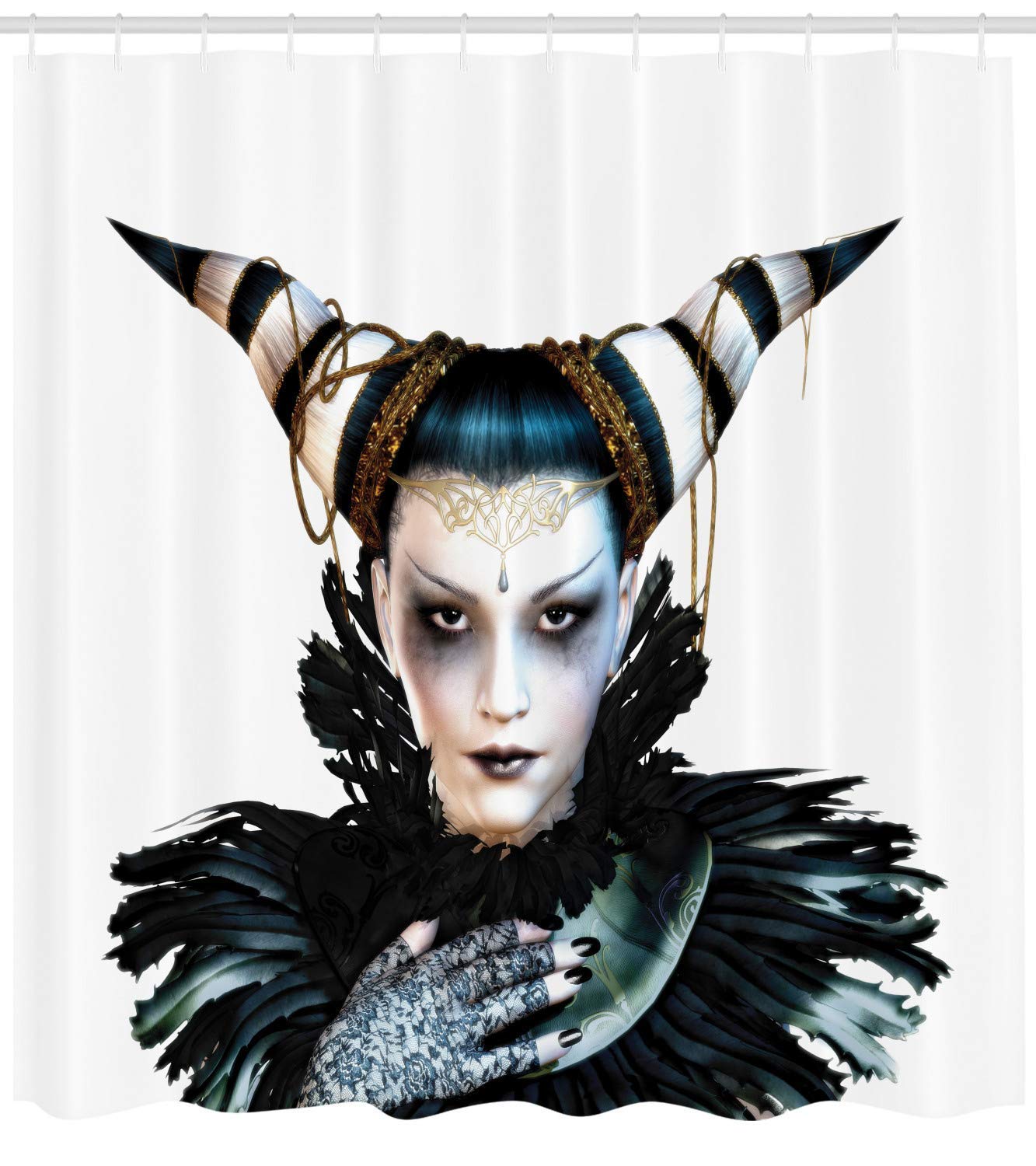 Goniesa Fantasy Shower Curtain Cloth Fabric Bathroom Decor Set With Hooks Portrait Of A Gothic Lady With A Carnival Costume Black Lipstick And Hair Horns 60 72inch White Black Cuisine