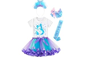 Doctor Unicorn Birthday Girls Mermaid Outfit Set Costume Tutu Skirt Dress, Mermaid Birthday Shirt, Headband & Satin Sash