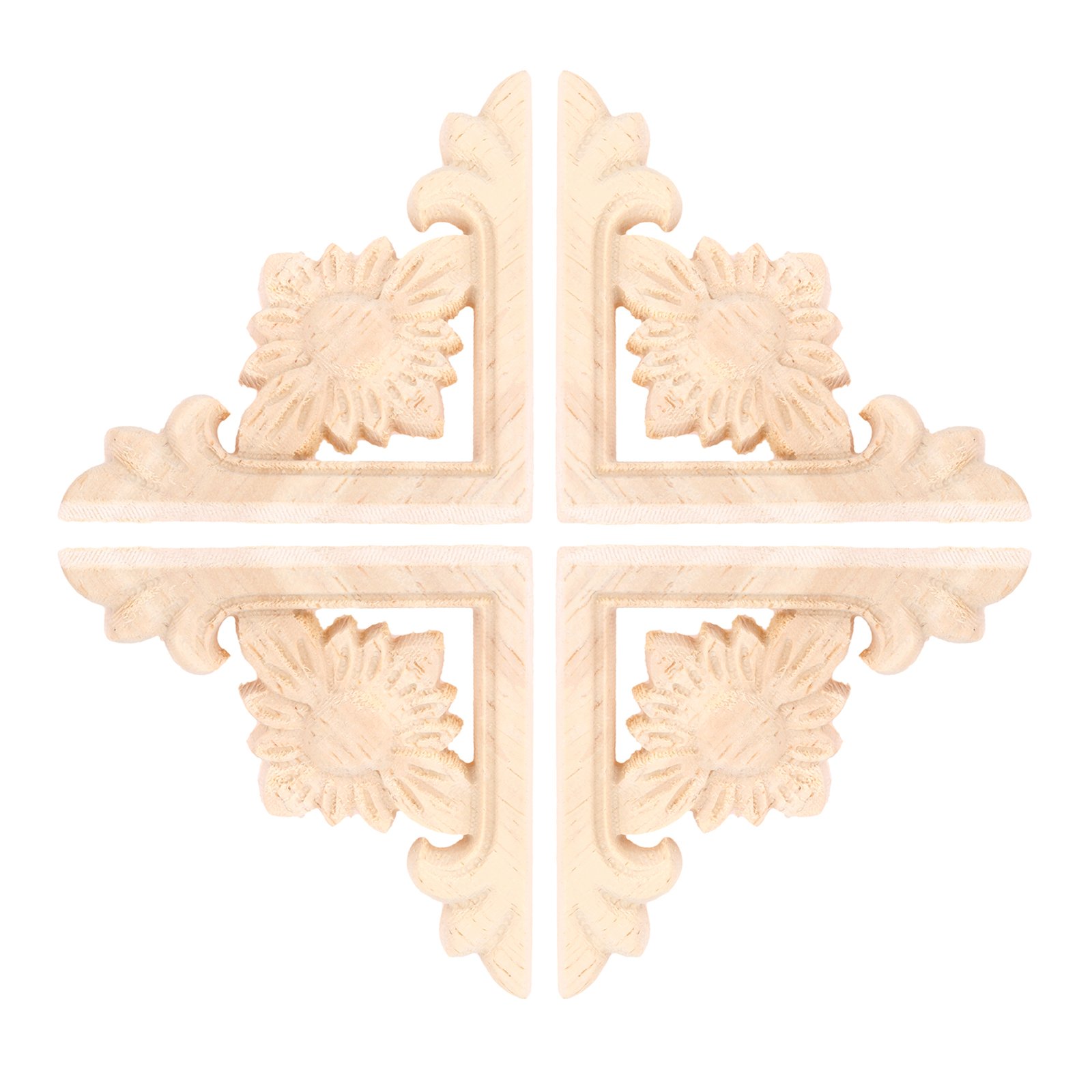 MUXSAM 4Pcs Wood Onlays and Appliques Wood Carved Corner Applique Mouldings Retro Round 6x6cm Unpainted Furniture Decals for Fireplace Cabinet Bed Cupboard Mirro, Mouldings & Trim