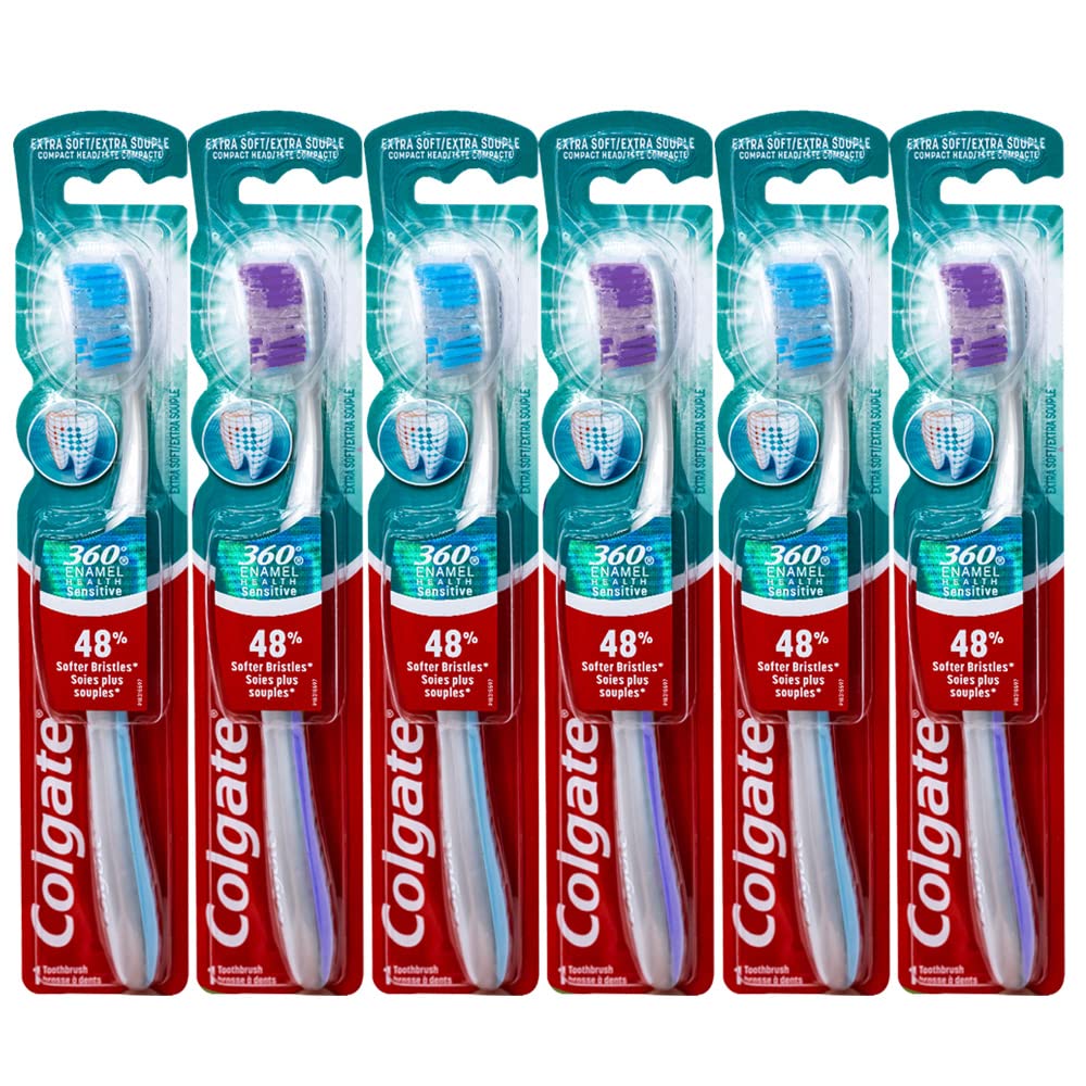 Photo 1 of Colgate 360 Enamel Health Sensitive Toothbrush, Compact Head, Extra Soft - Pack of 6