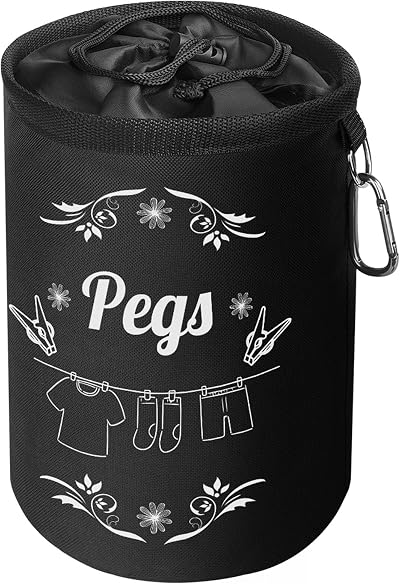 Vicloon Premium Peg Bag Black Large with Drawcord and Hook