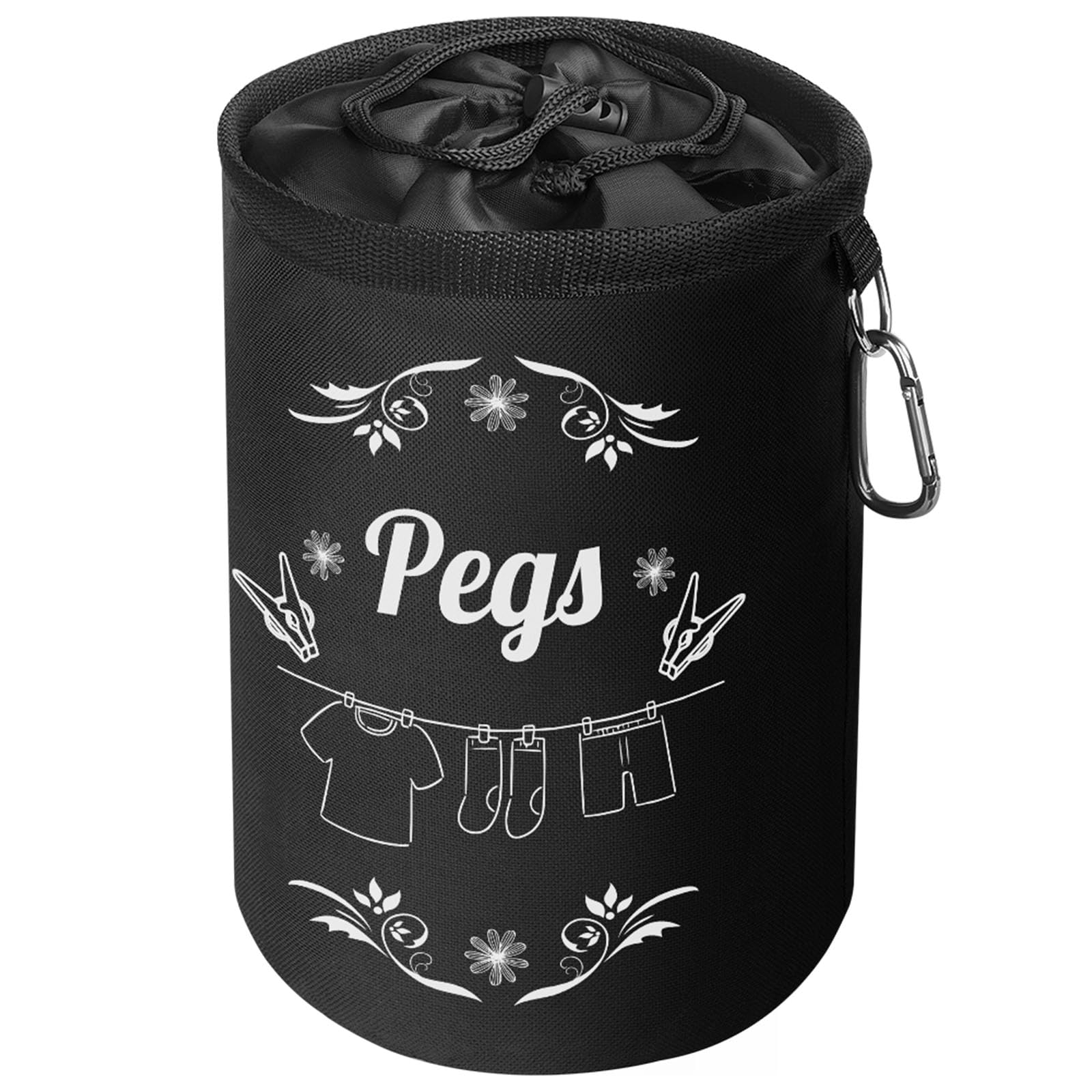 Vicloon Premium Peg Bag, Black Large Peg Bag with Closing Cord and Hanging Snap Hook, Peg Bags with Pattern for Laundry Clothes Pegs, Indoor Outdoor Pegs Organizer Storage Use, Black — image 1