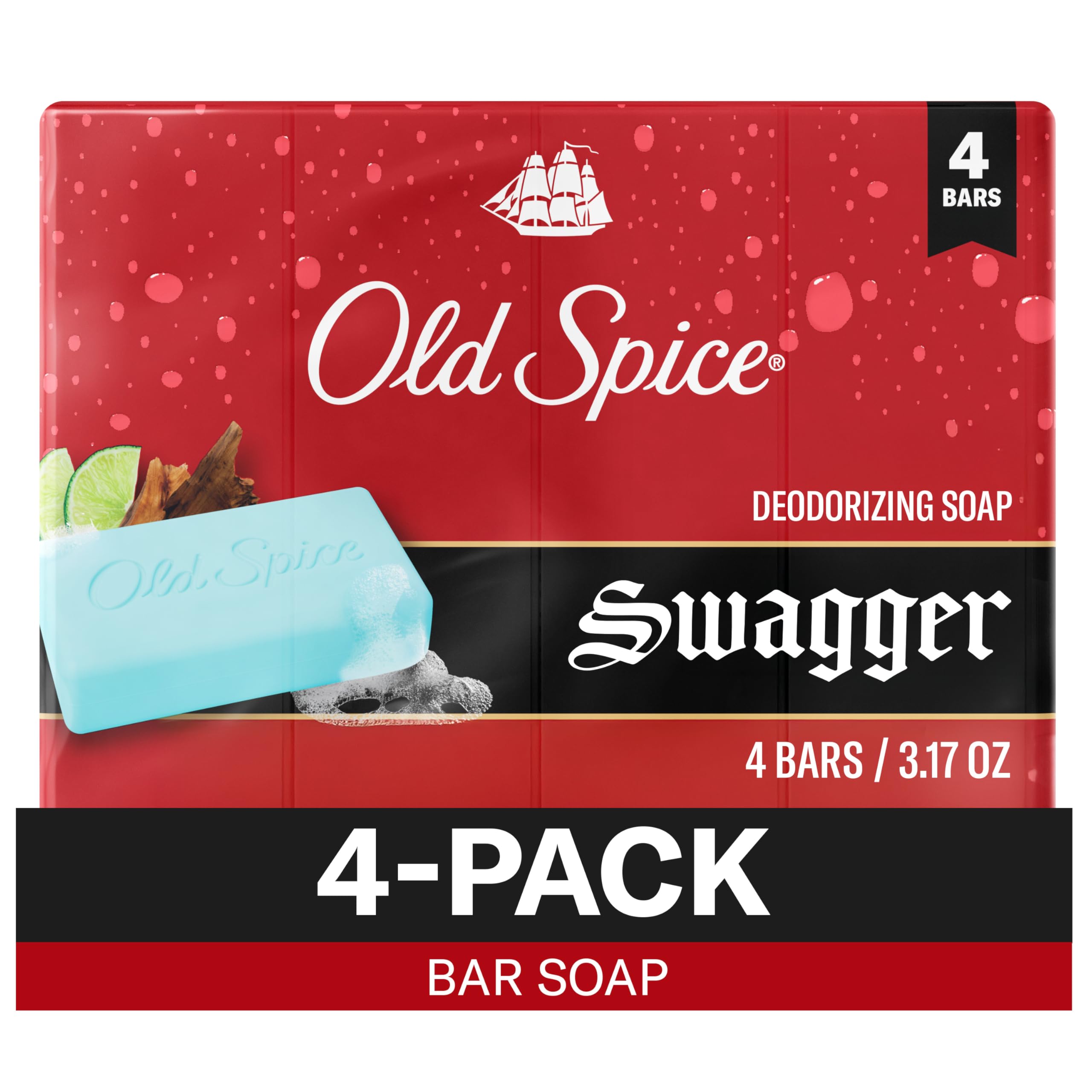 Old Spice Swagger Bar Soap for Men Deodorizing 3.17 oz 4 Bars