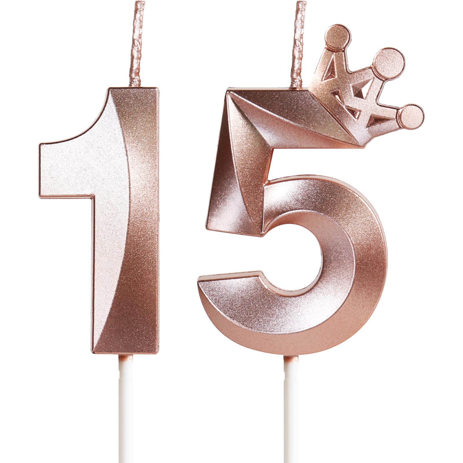 Photo 1 of 15th Birthday Candles for Cake, Number 15 Rose Gold Candles with Crown, 3D Design Birthday Cake Topper for Girl Women Pet Birthday Party Wedding Anniversary Celebration Decorations Supplies