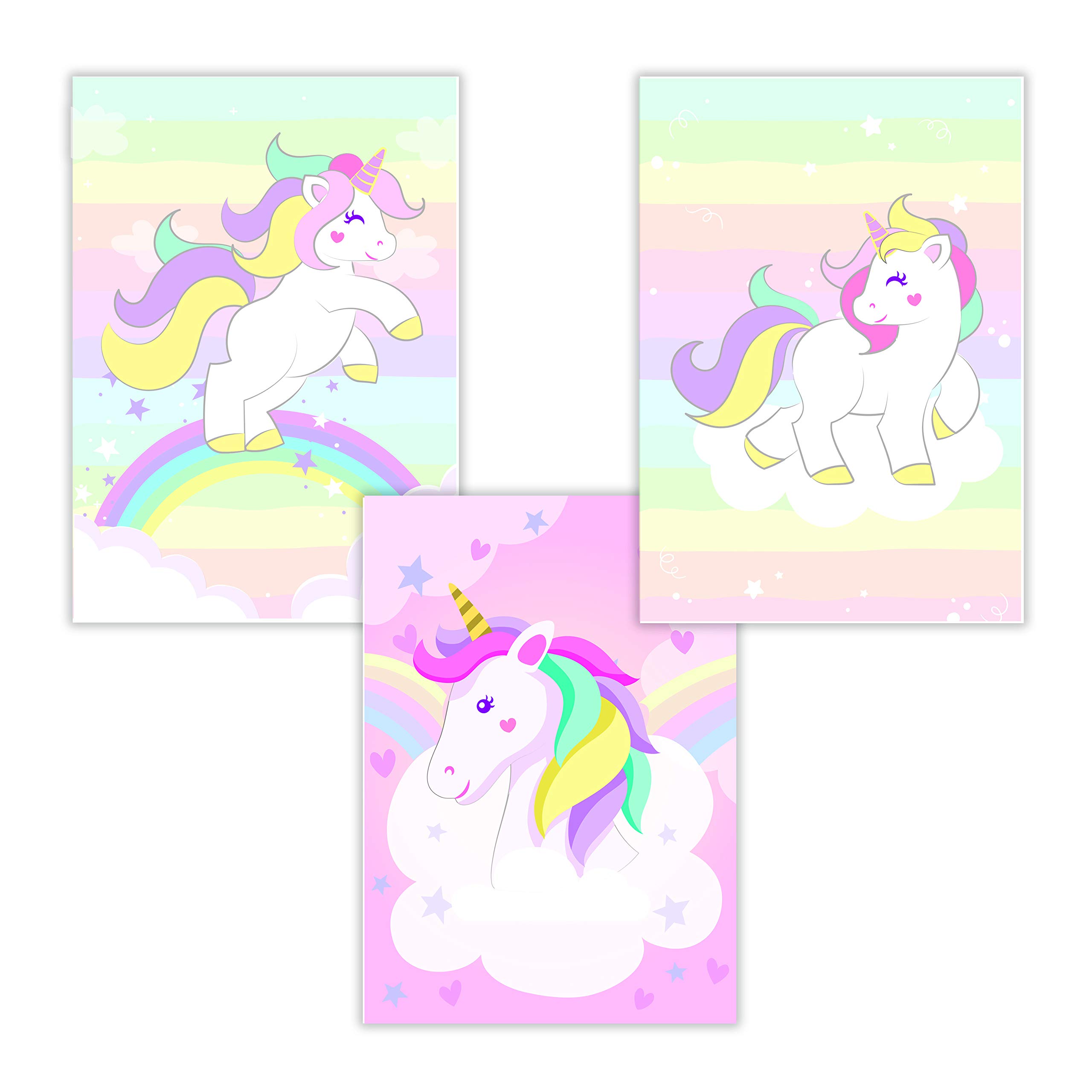 WIETRE® Set of 3 Unicorn Pictures Nursery Baby Room Decoration Picture Girls Pink Poster DIN A4 Unicorn Unicorns Gift Animals Animal Poster Girls Rainbow Decoration - without Frame