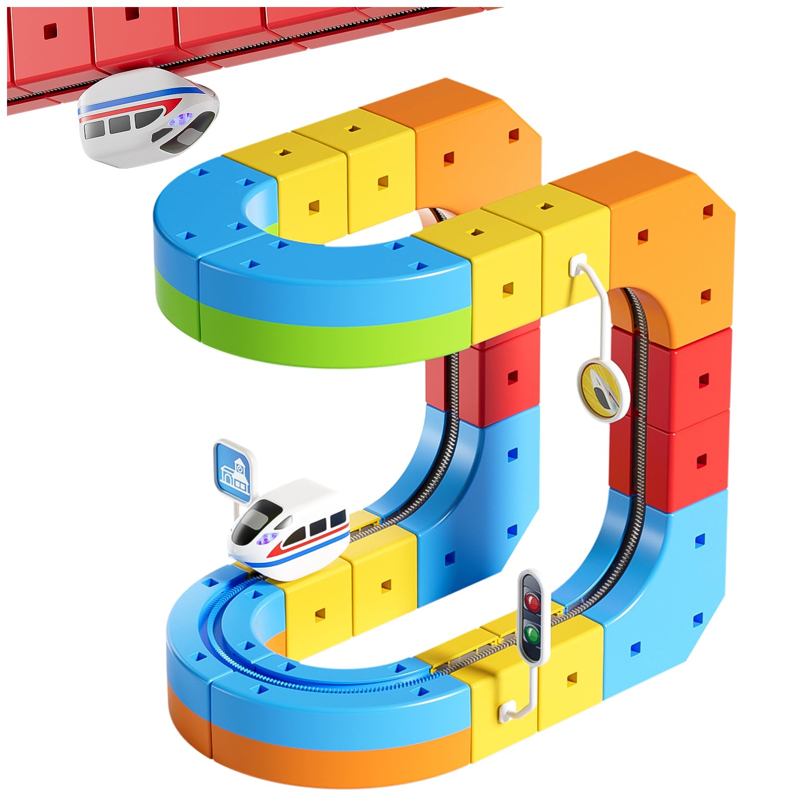 Upgrade Electric Train Set, 3D Infinity Track with Flexible Tracks for Kids, Cube Track Train- DIY Railroad Block Toys, STEM Gravity-Defying Motorized Trains Tracks for Boys Girls 3 4 5 6 7 8+ (32PCS)
