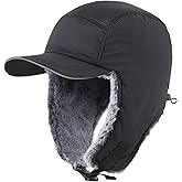 Home Prefer Faux Fur Trooper Trapper Hat for Men Warm Mens Winter Hat with Earflaps Ushanka Hunting Hat Reflective Brim