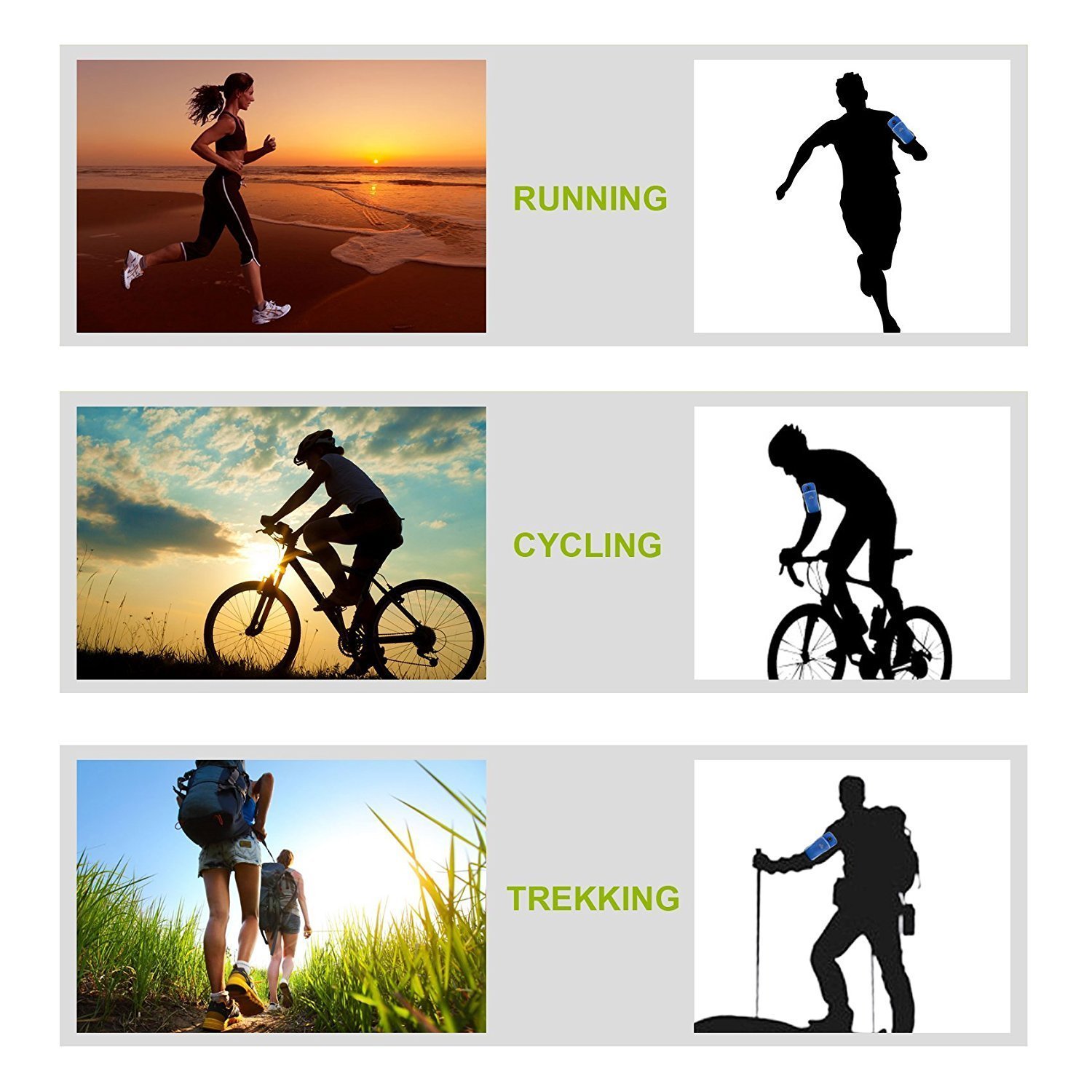 FIRSTBUY Sports Running Armband Adjustable Universal Armband CellPhone Holder, Sweatproof Jogging Phone GYM Exercise Workout Armband for iPhone X/8/8Plus/7/7Plus/Samsung Galaxy S9/S8/S7/LG (Gray)