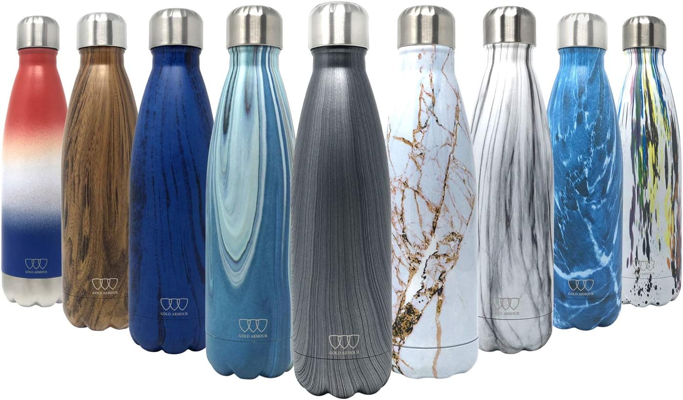 Gold Armour 17oz Stainless Steel Vacuum Insulated Water Bottle, Leak Proof Double Walled Cola Shape Bottle, Keeps Drinks…