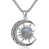 CUPENDA Sun and Moon Necklace 925 Sterling Silver Labradorite Celtic Planet Pendant Necklace Jewelry for Women