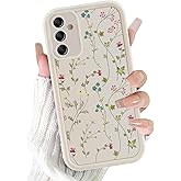 lioscre Cute Flower Case for Samsung Galaxy A25 5G 6.5'', Floral Pattern Print Design Funda with Flower Branch Aesthetic Soft Silicone Shockproof Full Camera Protective Cover for Women Girl - White