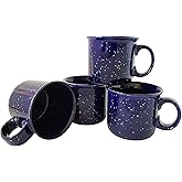 Essential Drinkware 14oz Ceramic Campfire Coffee Mug (Set of 4), Blue with Speckled Finish - Durable Thick Walled Camping Style Cup for Outdoors or Home