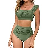 Arolina Womens High Waisted Bikini Sets Full Coverage Ruffle Swimsuits Two Piece Tummy Control Cheeky Bathing Suit
