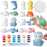 Reallnaive 8 Pack Marine Animal Ceramic Painting Kit for Kids & Adults | Ready to Paint Ceramic, Paintable Plaster Figurines Bulk, Blank Bisque Unpainted, Ocean Theme DIY Crafts, Brush Palette Paint