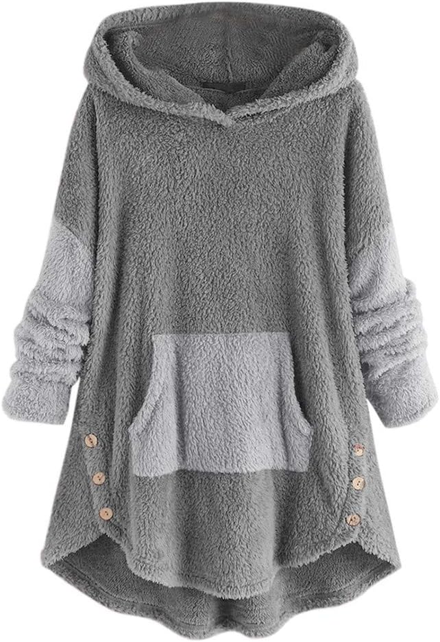 Ladies Winter Large Size Coat Knitted Jumper Plush Quilted Button Jersey Top Vintage Fashion Casual Sweatshirt Women's High Collar Teddy Coat Hoodies Loose Sweater Blouse Outwear Large Size