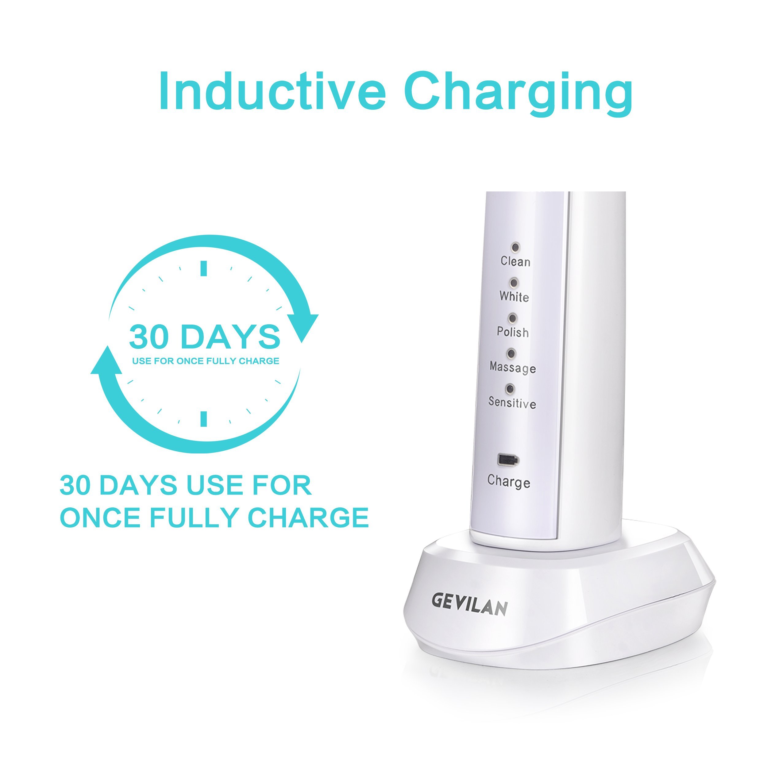 Sonic Pro Electric Toothbrush by Gevilan, 48000 Powerful Vibration with Rechargeable Battery, 5 Cleaning Modes with Smart Timer, Waterproof and Portable for Daily Oral Beauty Care, Home and Travel