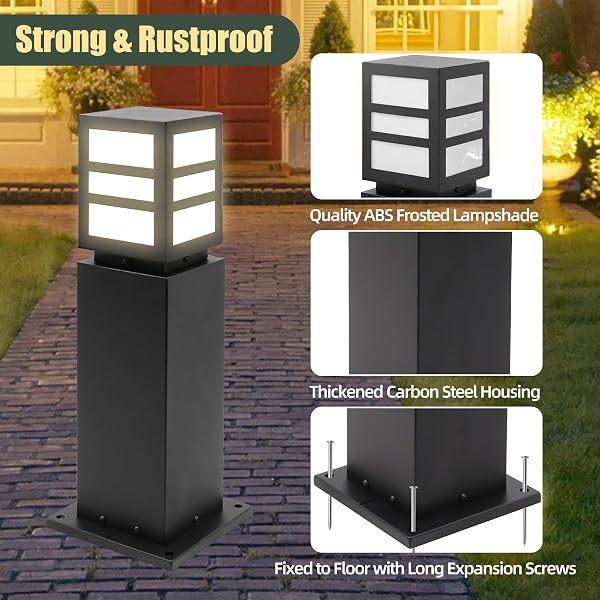 LANDSCAPE PATH LIGHTS 24″ IP65 WATERPROOF BOLLARD LIGHTS, HEAVY DUTY STEEL STABLE WIDENED BASE E27 LAMP HOLDER, MODERN OUTDOOR PATH LIGHTS BOLLARD FOR LAWN, PATIO, COURTYARD, DRIVEWAY, OBLONG 1PACK