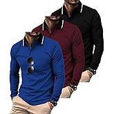 ZITY 3 Pack Men Polo Shirts Long Sleeve with Pocket Golf Shirts Shirts for Men Casual Work Athletic Collared T-Shirts
