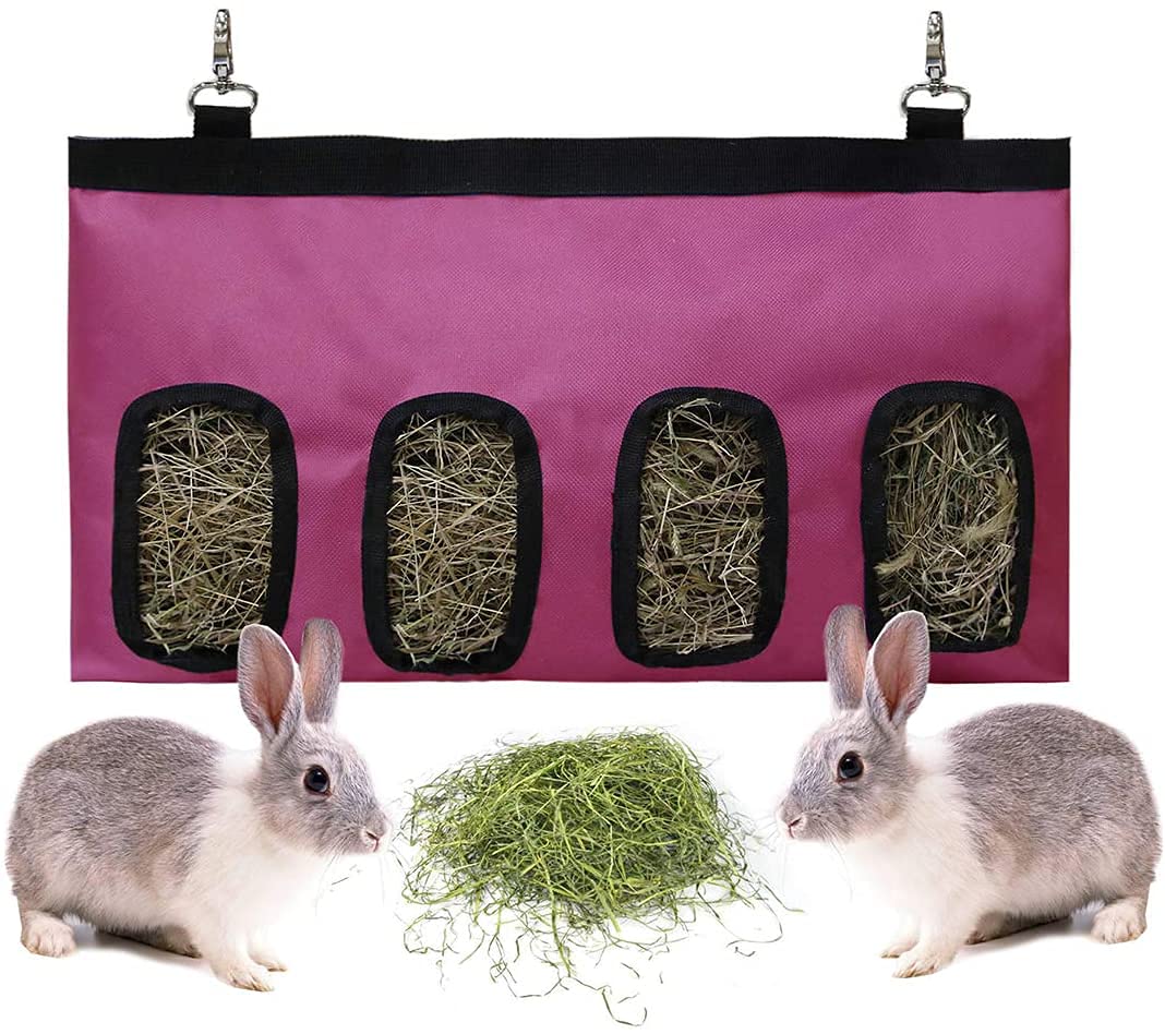 Namvo Rabbit Hay Feeder Bag, Guinea Pig Hay Feeder Storage ，Hanging Feeding Hay for Small Animals Large Size 600D Oxford Cloth Fabric Red