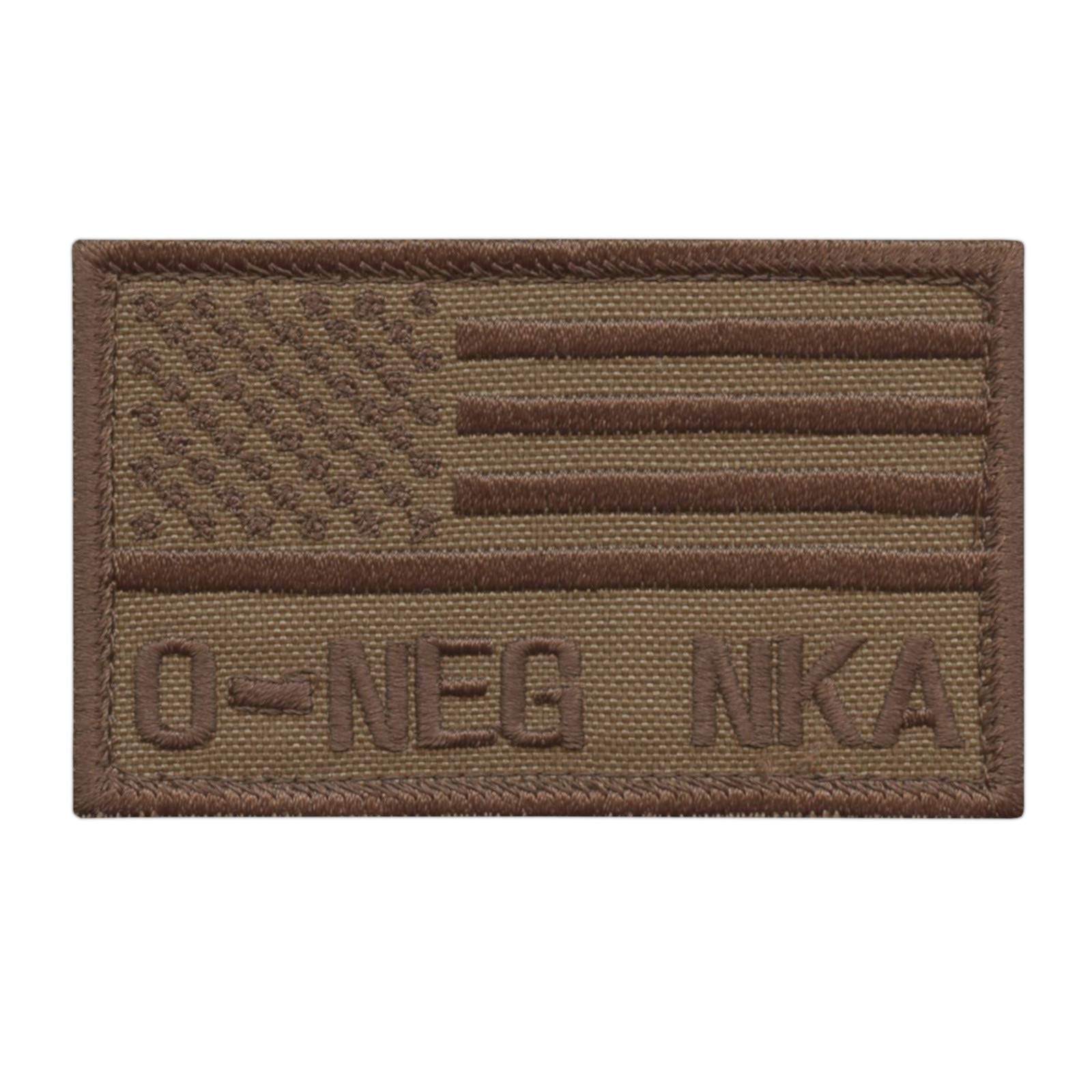 LEGEEON ONEG O NEG Blood Type Tan Coyote USA America Flag NKA NKDA No Known Allergies IFAK Morale Tactical Fastener Patch