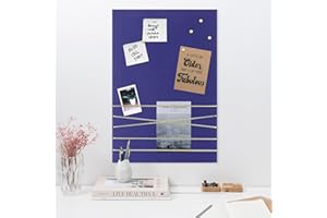 Navaris Fabric Memo Bulletin Board - 12" x 17" Velvet Memory Board for Wall to Display Photo Collages, Pictures, Notes - Includes 6 Push Pins - Dark Blue