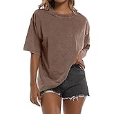 Tuislay Oversized Tshirt Shirts for Women Vintage Acid Wash T Shirt Cotton Casual Baggy Boyfriend Teens Basic Grunge Tees Top