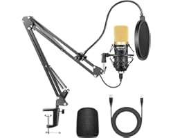 Neewer NW-7000 USB Microphone for Windows and Mac with Suspension Scissor Arm Stand, Shock Mount and Table Mounting Clamp Kit