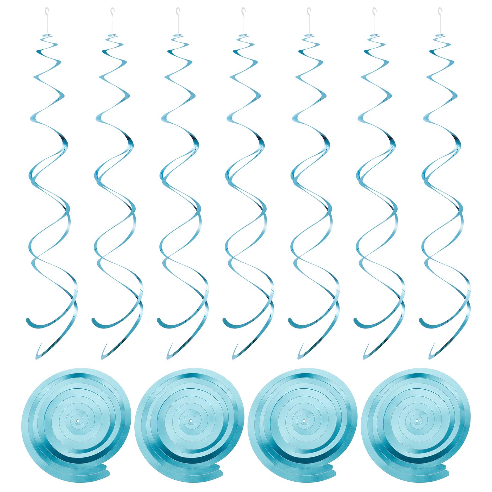 Photo 1 of MECCANIXITY 18 Pcs Light Blue Party Hanging Swirls Double Strip Hanging Decorations 27.6 inch Foil Swirling Hanging Plastic Ceiling Streamers for Birthday Party with Hang Tag Hook