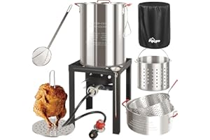 PIPOPA 30QT & 10QT Outdoor Fryer | Turkey Fryer | Seafood Boil Pot | Cover & Skimmer Included | 50,000BTU Propane Burner | Aluminum Deep Fryer Pot with Basket | Crab, Seafood & Crawfish Boiler