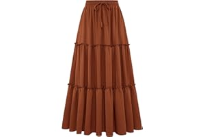 Arolina Women's Summer Maxi Skirt Trendy High Waist Pleated Ruffle Long Skirts Flowy Beach Boho Skirt Dress with Pockets