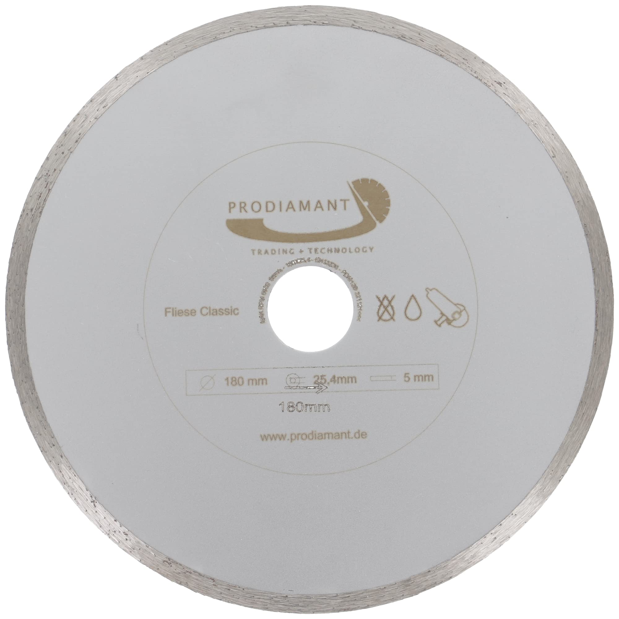 PRODIAMANT Diamond 180 mm x 25.4 mm Saw Blade, 5 mm segment, Closed Cutting Ring for Ceramic Materials