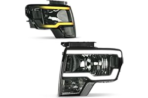 AUTOSAVER88 Switchback LED Tube Headlights Assembly Compatible with 2009 2010 2011 2012 2013 2014 Ford F150 F-150 DRL Headlight Headlamp Replacement Pair Smoke Lens