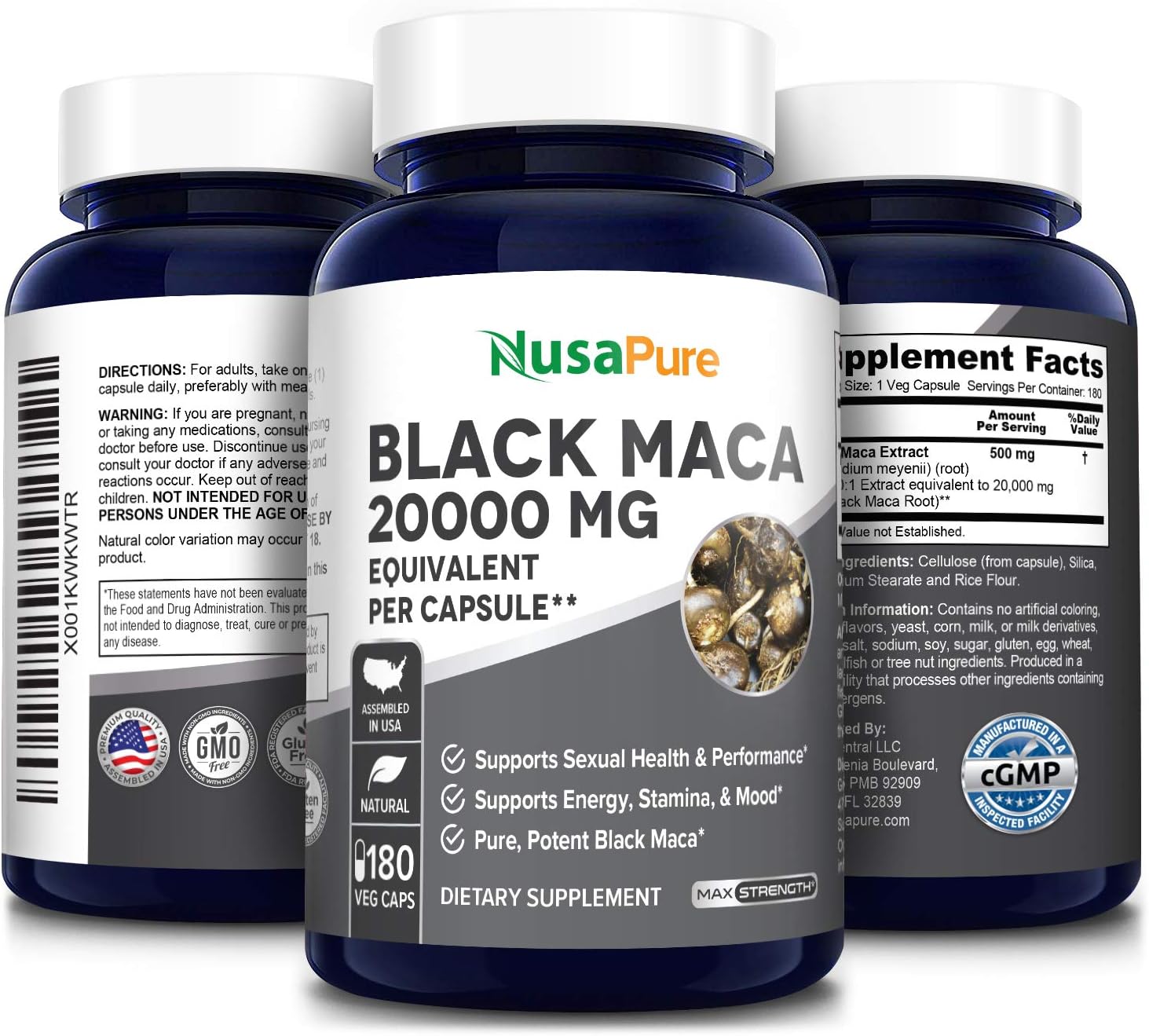 Black Maca Root 20000mg 180 Veggie Capsules (Vegetarian, Non-GMO, Gluten Free) Max Strength, Maca Root Extract Supplement from Peru - Support Reproductive Health: Health & Personal Care