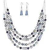 Errally Layered Beaded Statement Necklace Multi Strand Crystal Beads Collar Necklace and Earring Sets for Women Fashion Costume Jewelry Set Gifts for Her
