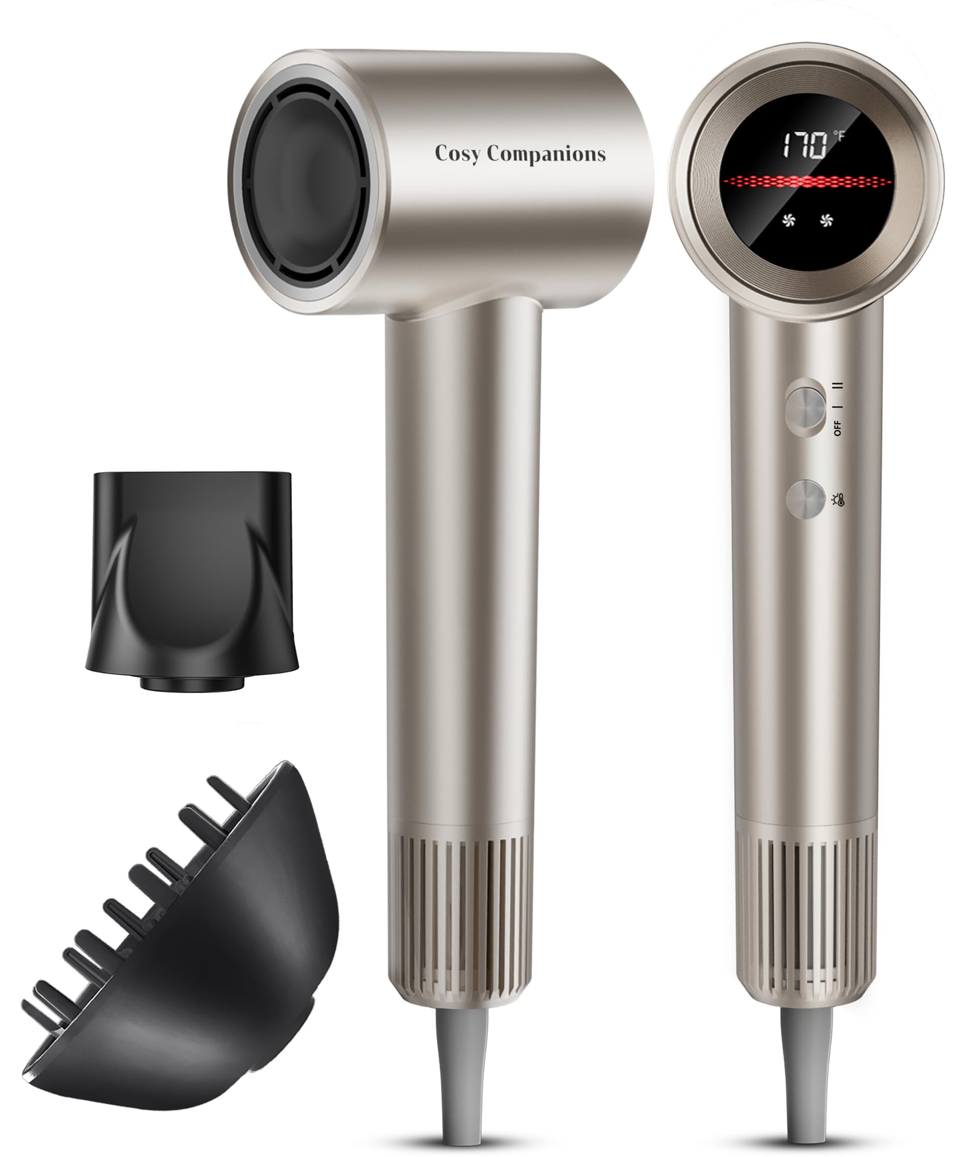 Photo 1 of ***USED -MISSING PIECES -SELLING AS PARTS ONLY*** Cosy Companions Hair Dryer, 150000 RPM High-Speed Hairdryer for Fast Drying, Low Noise, HD Display, 5 Temps & 2 Speeds, 500 Million Negative Ionic Blow Dryer, Gold