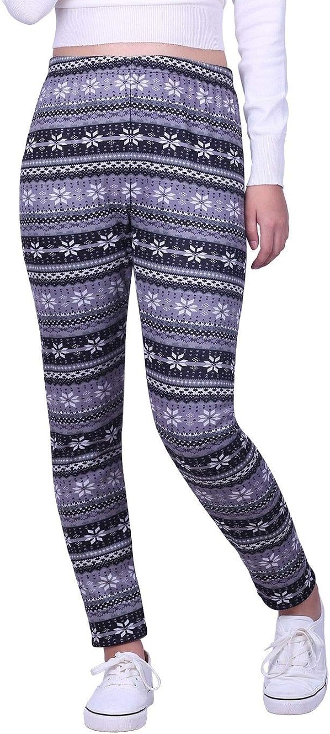 1Pc Black Gray Snowflake Women's Winter Leggings Warm Thermal High Waist Patterned Pants (Size L 
