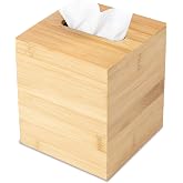 JUSK Design Tissue Box Holder - Modern, Minimalist, Durable Wooden Bamboo Box with Sliding Bottom, Easy-Refill - Premium-Quality Bamboo Cover, Square