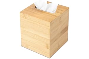 JUSK Design Tissue Box Holder - Modern, Minimalist, Durable Wooden Box with Sliding Bottom, Easy-Refill - Premium-Quality Bamboo Cover, Square