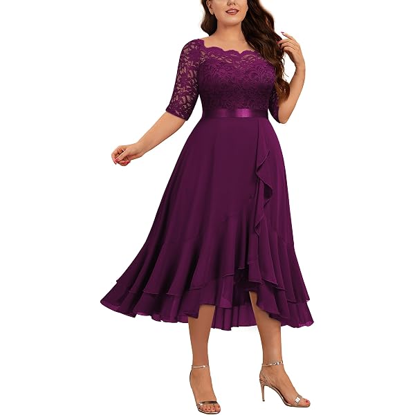 XUNRYAN Mature Ladies Formal Midi Dresses Petite Women Embroidery Floral  Lace High Waisted Flowy Swing Mesh Chiffon Dress Green at Amazon Women's  Clothing store