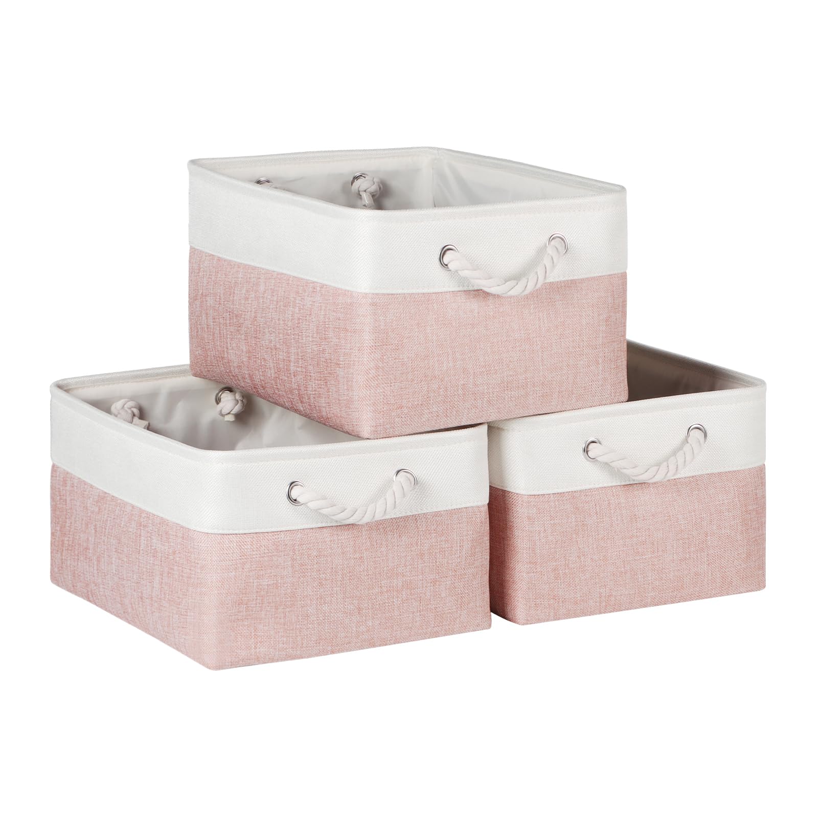 Syeeiex Storage Basket for Shelves [3-Pack], Storage Boxes with Handles, Large Fabric Storage Bins for Organizing Home and Office, Pink