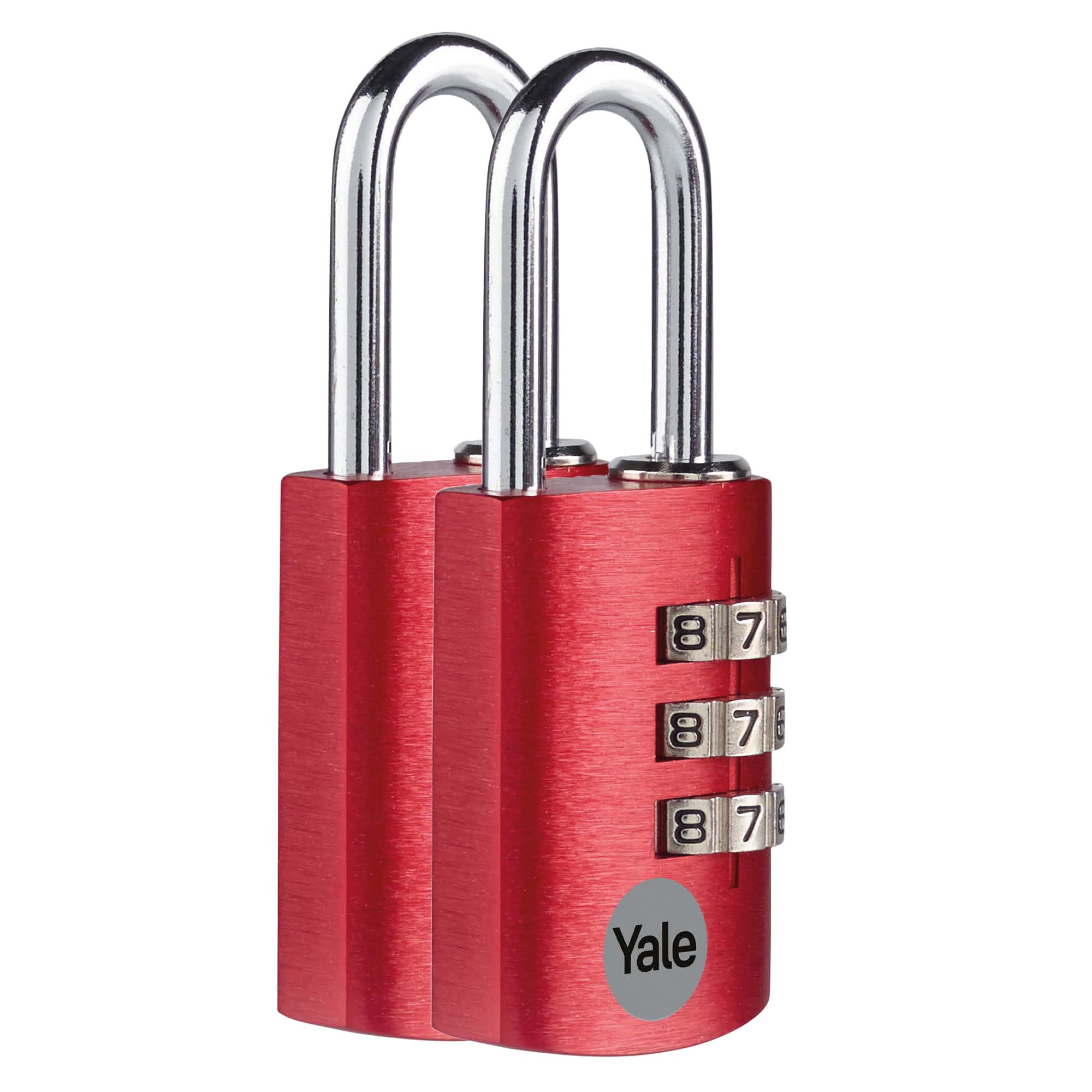 Yale - YE3CB/28/126/2/CO Standard Security 28mm Aluminum Combination Padlock - Red - Open Steel Shackle - 3 Digit Combination Lock, Set of 2