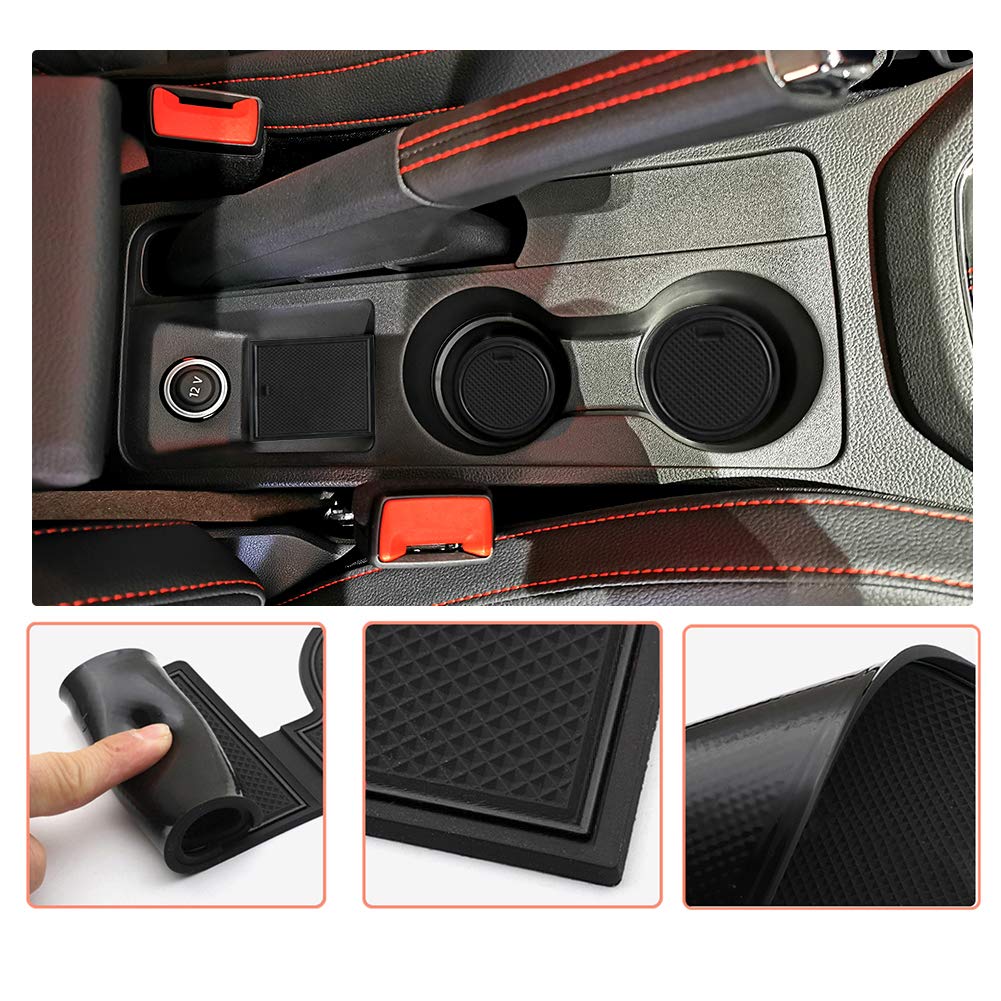 LFOTPP Compatible with Seat Ibiza Tipo 6F Non-Slip Rubber Mats for Centre Console, Armrest Storage, Cup Holder, Door Slot, Car Interior Accessories Mat, Pack of 9 (Black)
